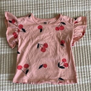 Tea Collection Pink Ruffle Sleeve Cherry Tee